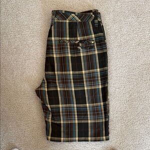 EUC Quiksilver Men's Plaid Flat Front Shorts - Black, Brown, Blue